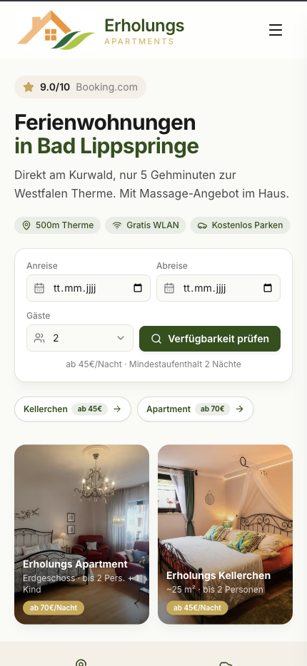 Erholungs Apartments Bad Lippspringe — Mobile-Ansicht